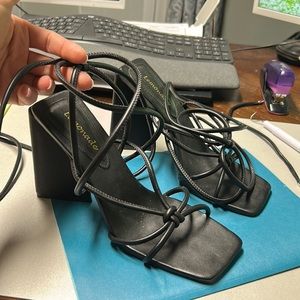 Lemonade black leather lace up heels, size 9